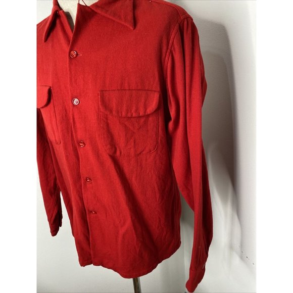 Pendleton Mens Board Shirt Size L Red Virgin Wool Loop Collar Button Down - Picture 3 of 16